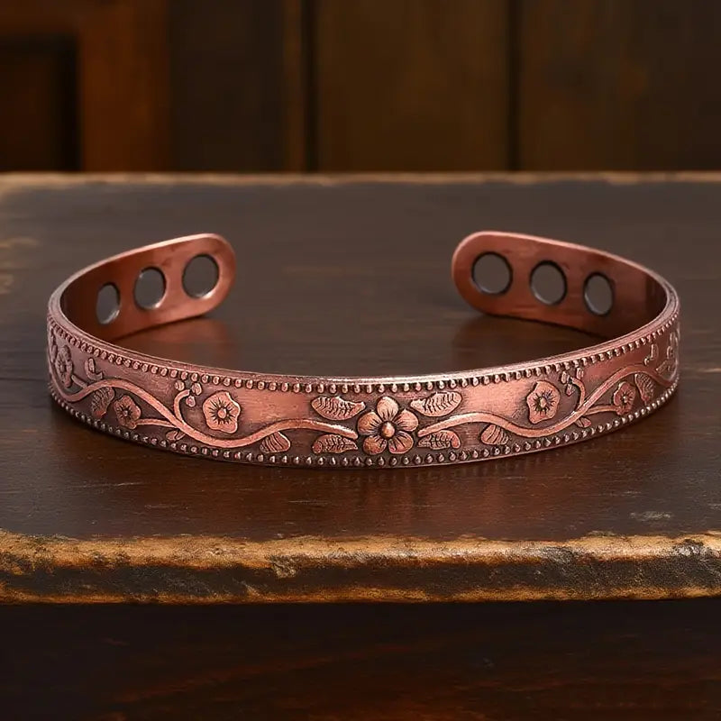 Adjustable Ultra Strength Pure Copper Magnetic Bracelet (99.99% Copper) Floral Design
