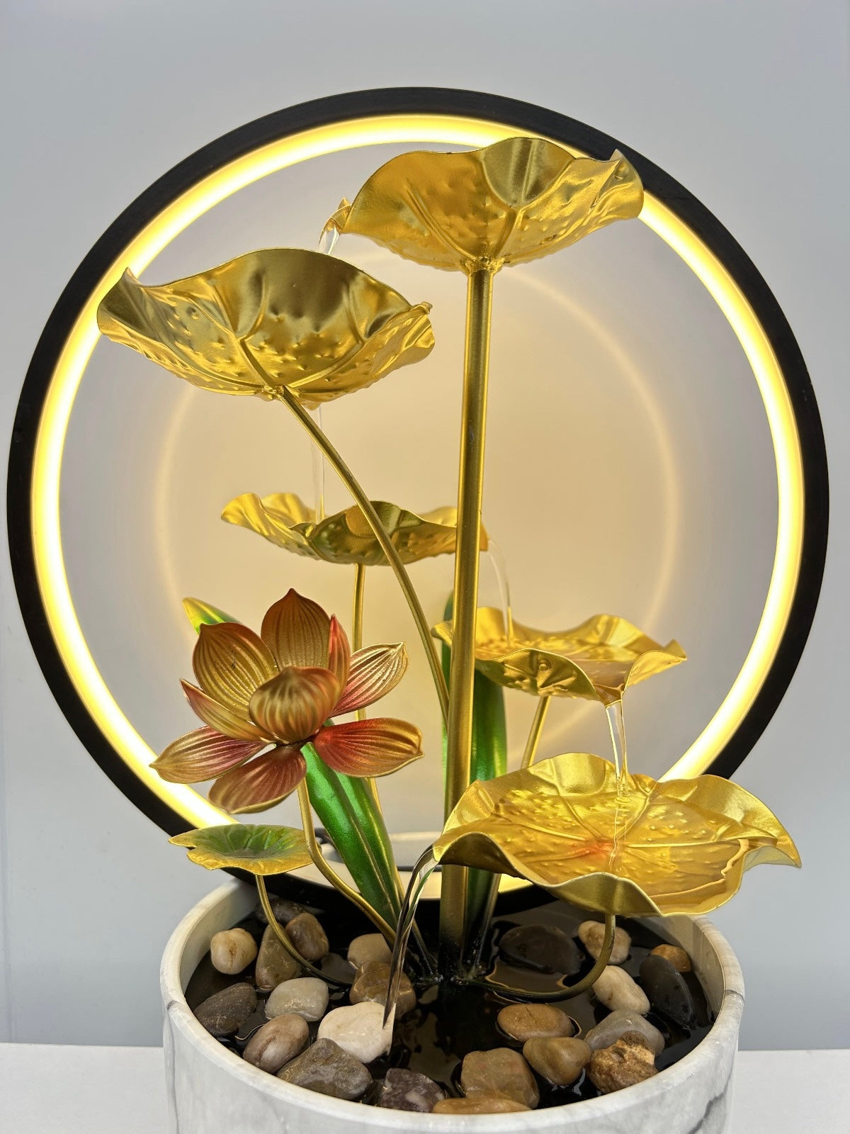 Lotus Leaf Indoor Mini Water Fountain With Ring Light