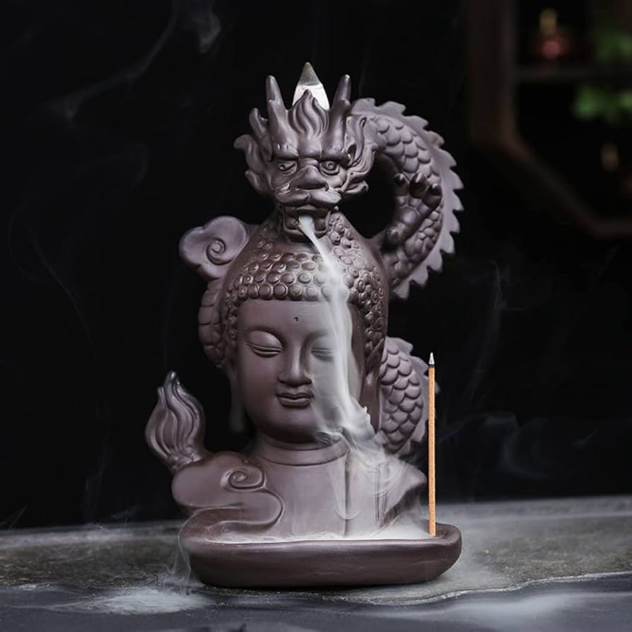 Buddha & Deagon Incense Holder + 10 Free Back-Flow Incense