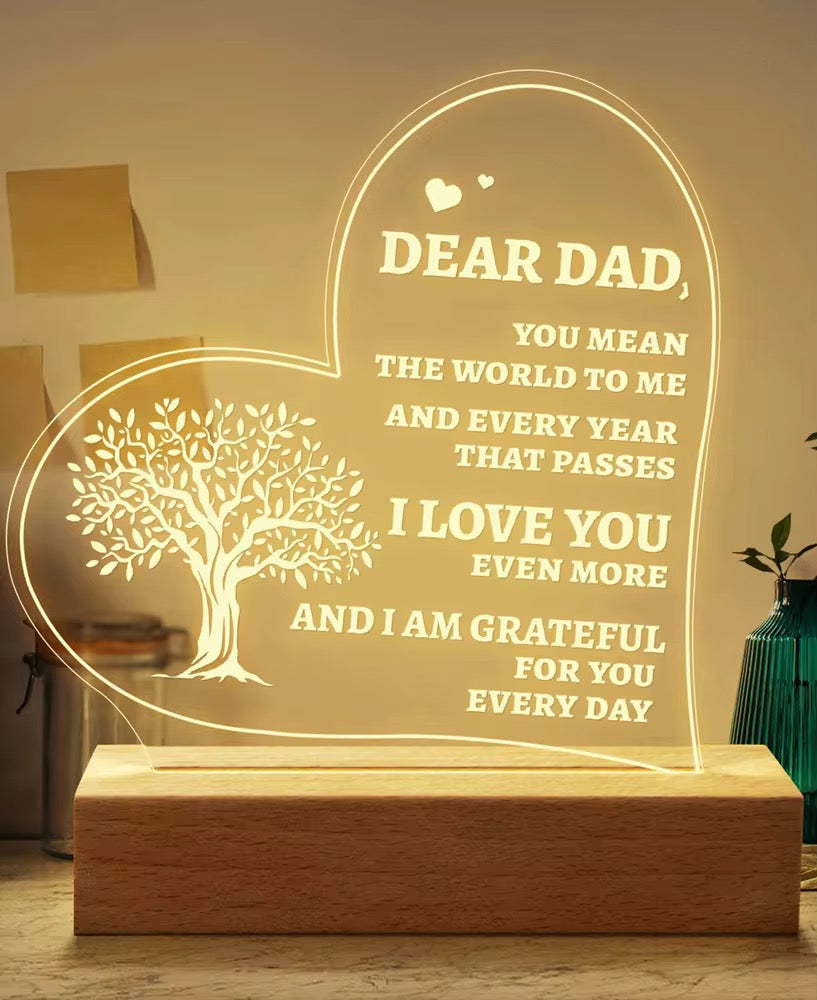 Father’s Love 3D Acrylic Night Lamp With Wooden Base