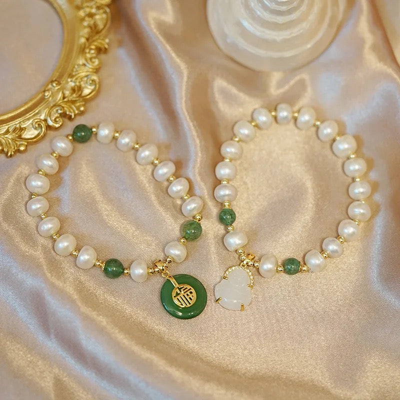 Chinese Style Fresh Water Pearl Lucky Jade Bracelets