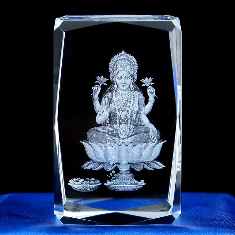 K9 Glass Crystal 3D Laser Engraved Hindu God Lamp (Mother Lakshmi)