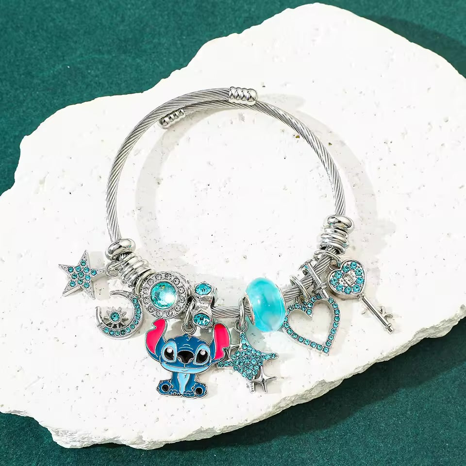 Stainless Steel Stitch Blue Zircon Charm Bracelet