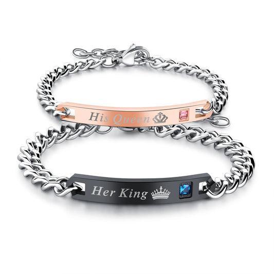 Stainless Steel King and Queen Adjustable Bracelets