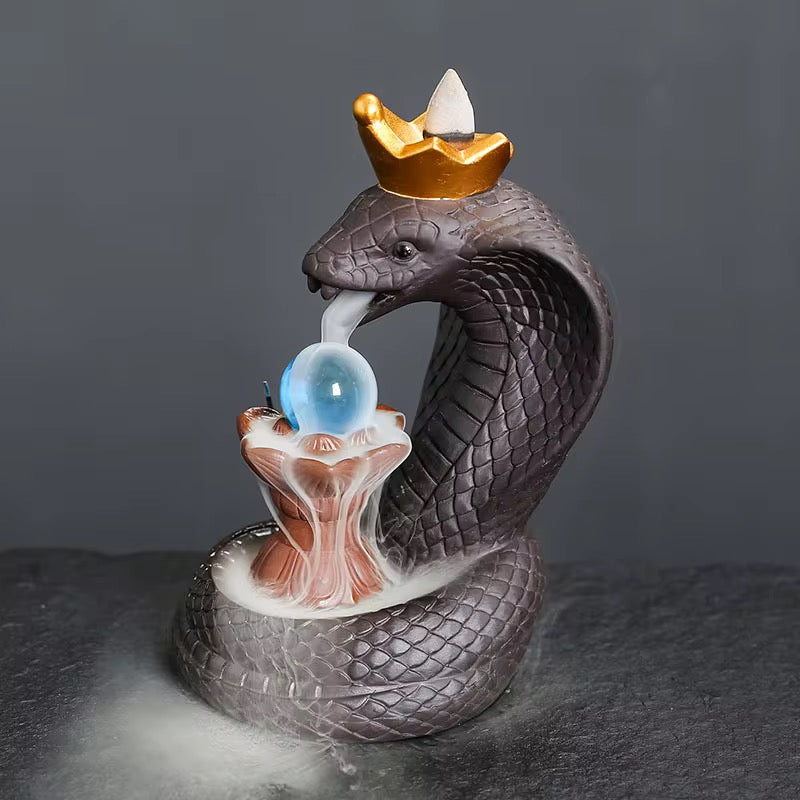 Cobra Snake Crystal Ball Back Flow Incense Holder