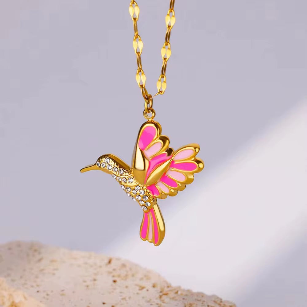 Stainless Steel Zircon Hummingbird Necklace