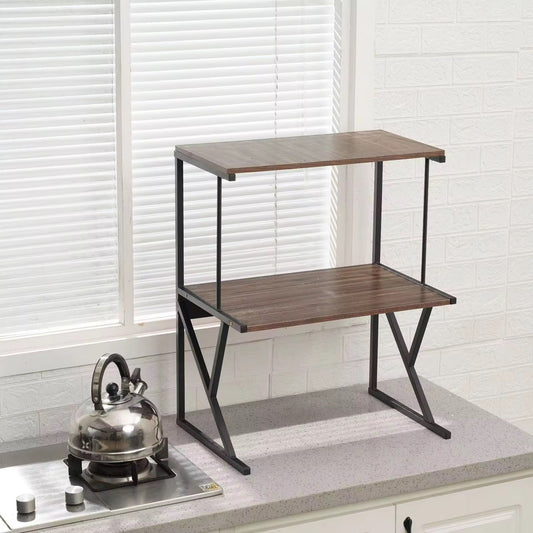 Multi Function 2-Tier Wood Top Metal Frame Shelf Organizer
