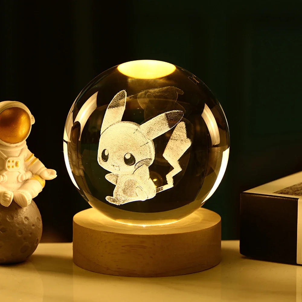 3D Laser Engraved 8cm Glass Crystal Ball Lamp (Pikachu)