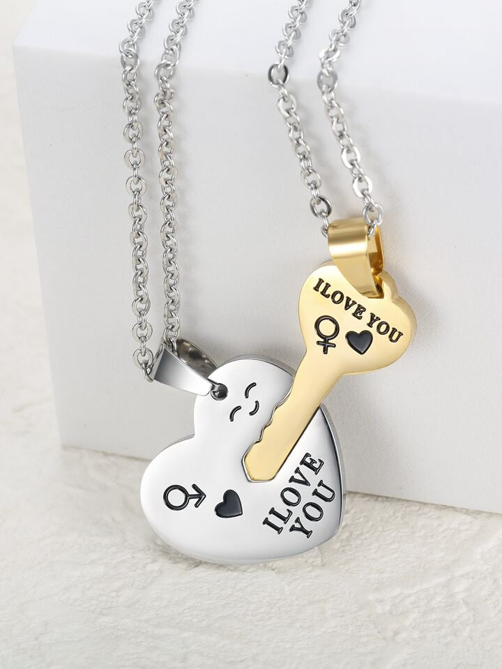 Stainless Steel Couples/ Relationship/ Friendship Love Necklace 2pc Key & Heart