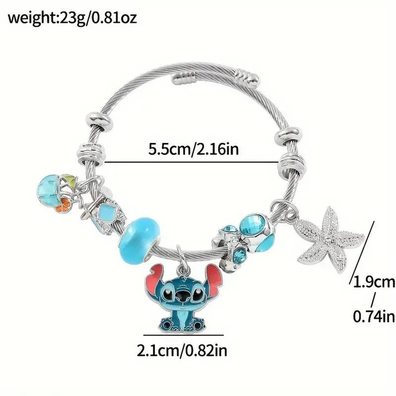 Stainless Steel Stitch Hawaiian Charm Bracelet