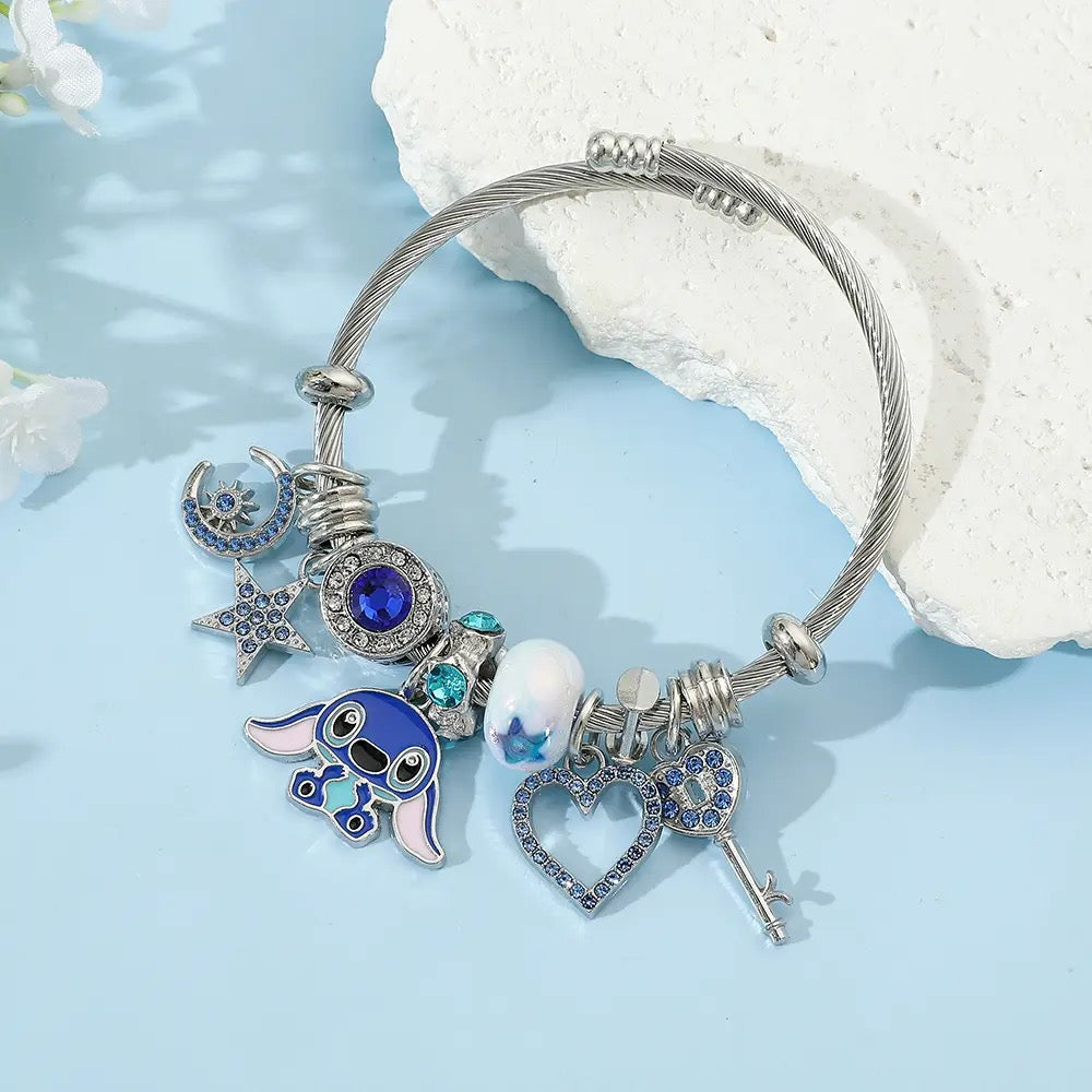 Stainless Steel Stitch Blue Zircon Charm Bracelet