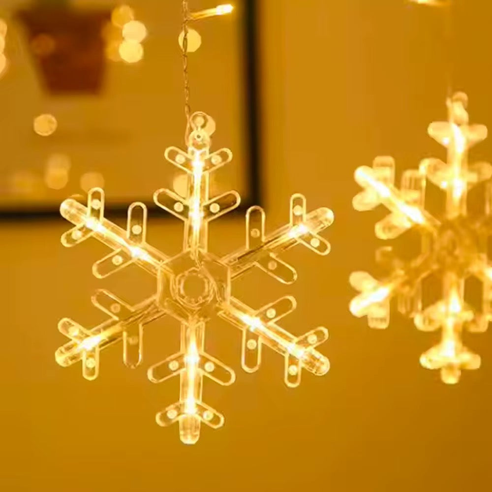 Decorative LED Curtain String Lights – Snowflake & Stars Design | RGB & Warm Yellow