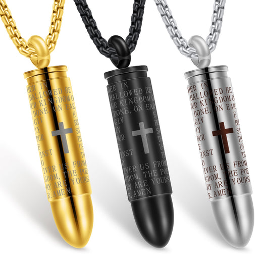 Stainless Steel Bullet Capsule Prayer Necklace