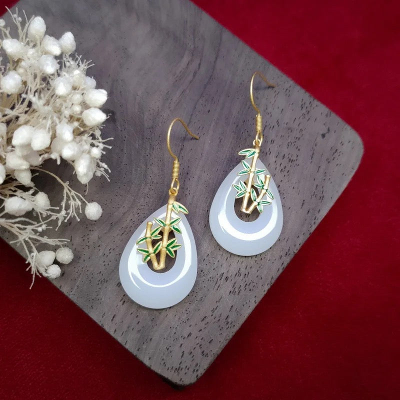 Bamboo White Jade Earrings