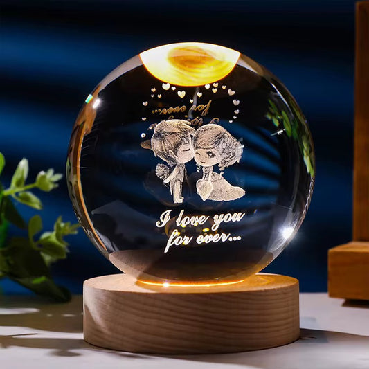 3D Laser Engraved 8cm Glass Crystal Ball Lamp (I Love You Forever)