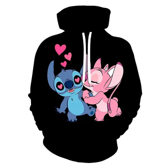 Stitch & Angel Romantic Love Hoodie Design (Black)