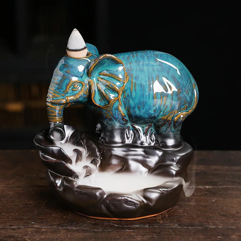 Elephant Designed Back-Flow Incense Holder + 10 Free Incense Cones