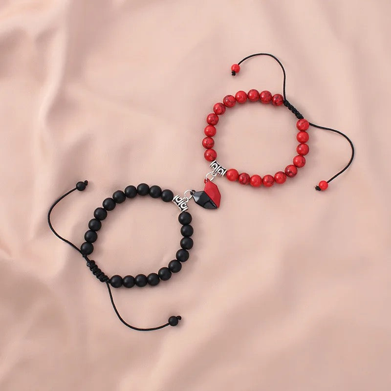 Magnetic Heart Couples Distance Bracelets 8MM (Adjustable)