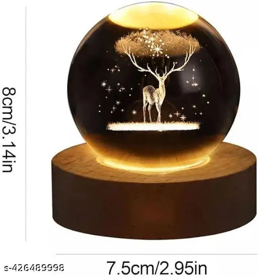 3D Laser Engraved 8cm Glass Crystal Ball Lamp (Reindeer)