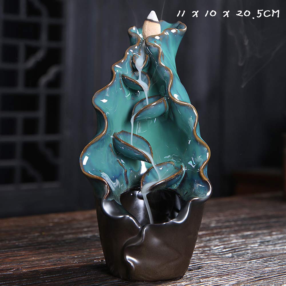 Leaf Designed Back-Flow Incense Holder + 10 Free Incense Cones