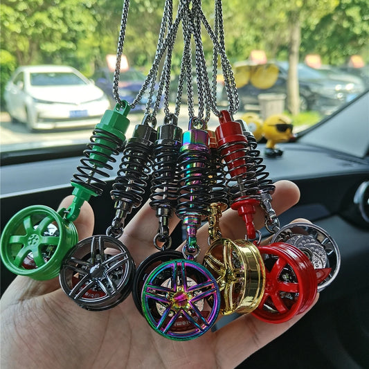 Car Wheel Rims and Shocks Rear View Mirror Pendant Hanging Car Ornaments- Auto Mirror Decoration