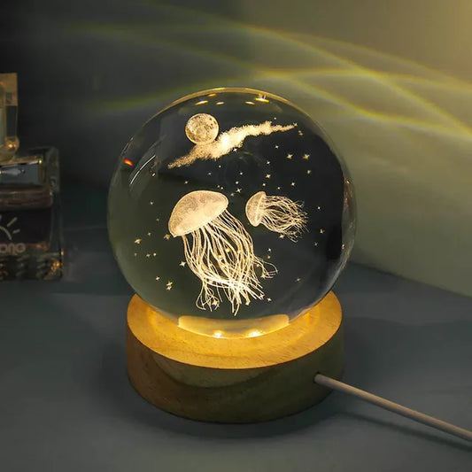 Laser Engraved 8cm Glass Crystal Ball Lamp (Jellyfish)