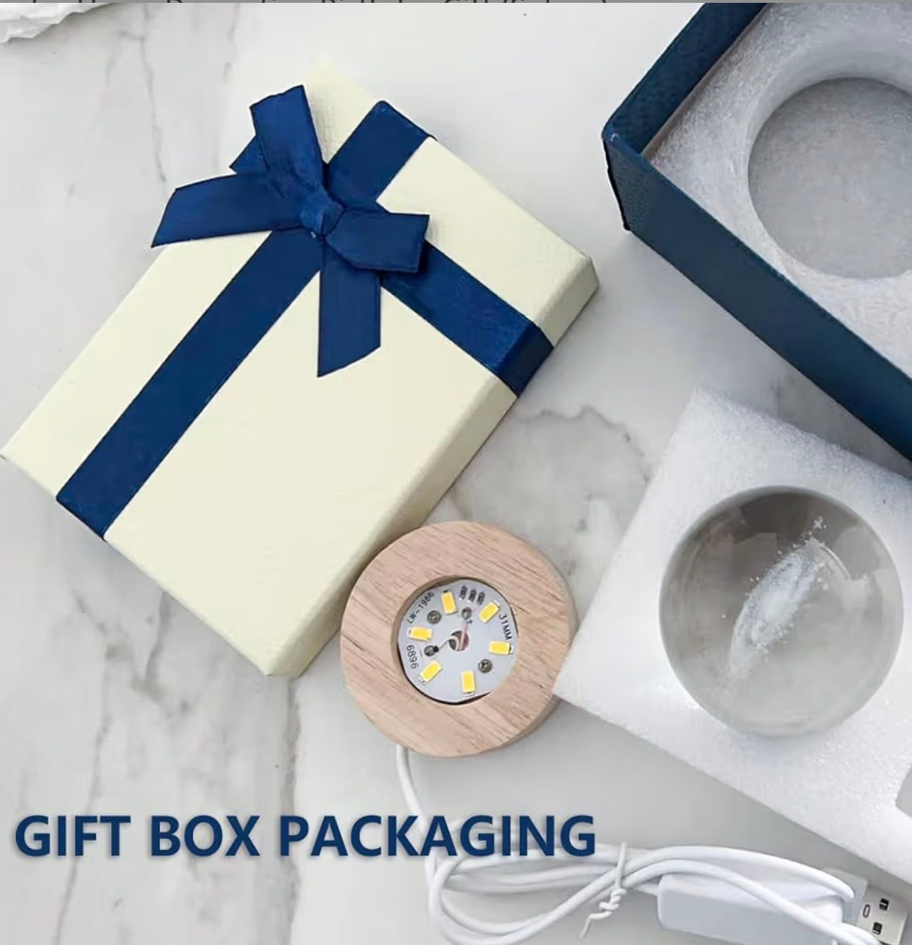 3D Laser Engraved 8cm Glass Crystal Ball Lamp (Ultrasound Baby Picture)