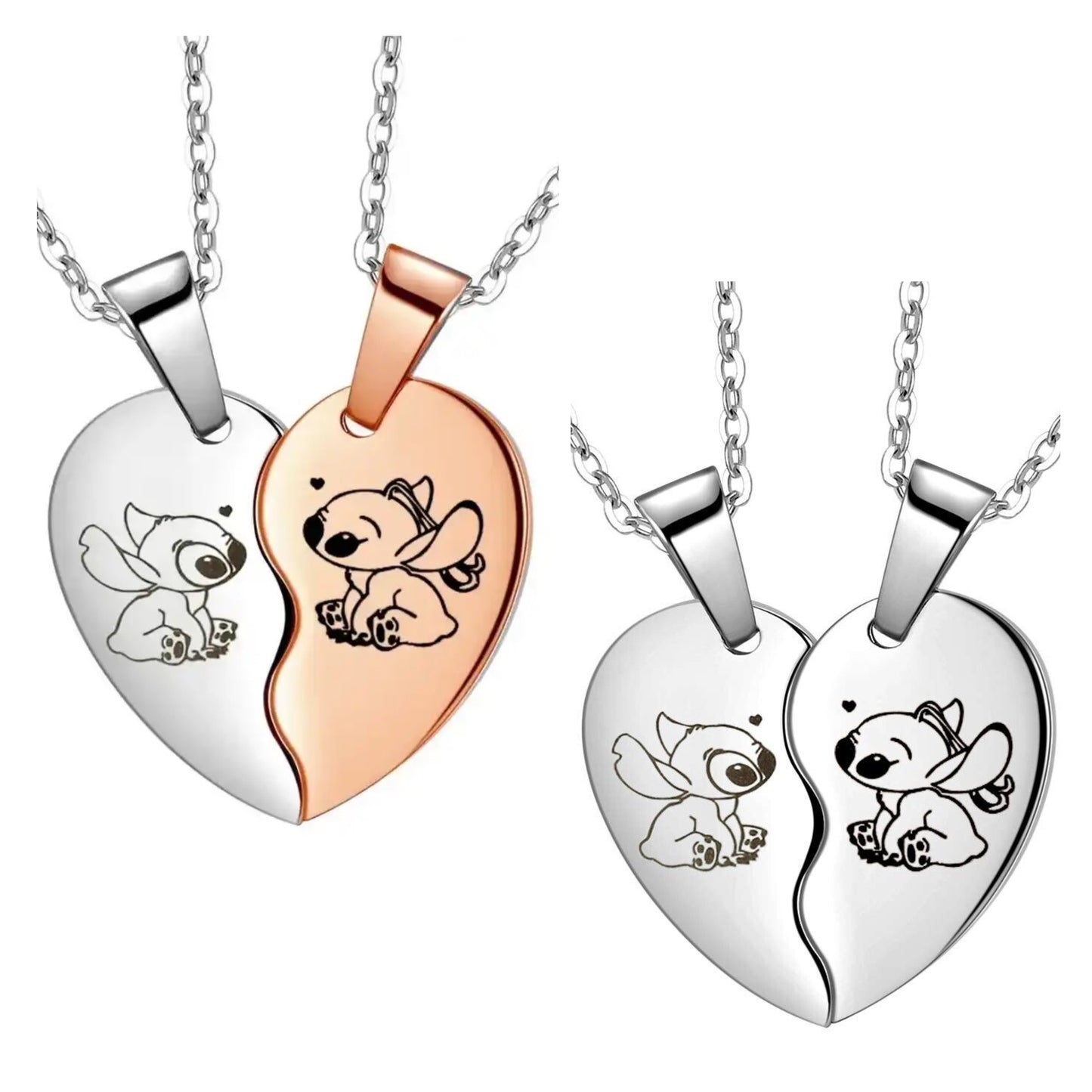 Stainless Steel Stitch & Angel Couples Love Necklace 2pc