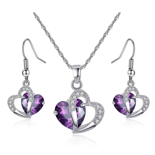 Purple Zirconia Stone Heart Set