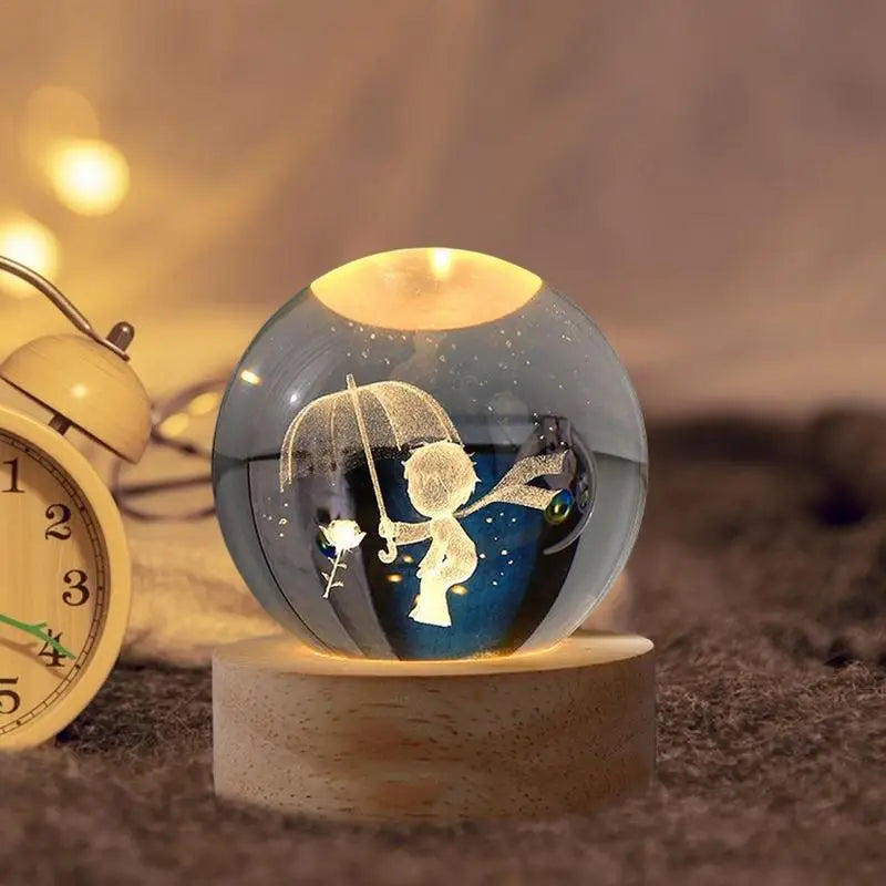 3D Laser Engraved 8cm Glass Crystal Ball Lamp (Boy with Umbrella)