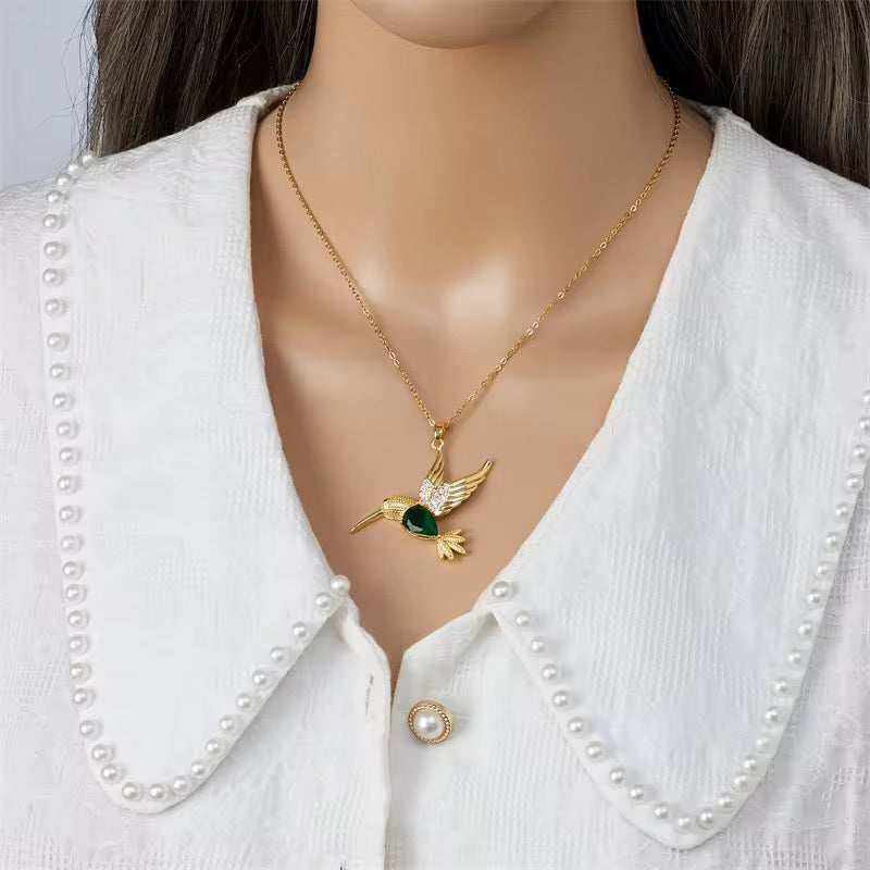 Stainless Steel Zircon Hummingbird Necklace