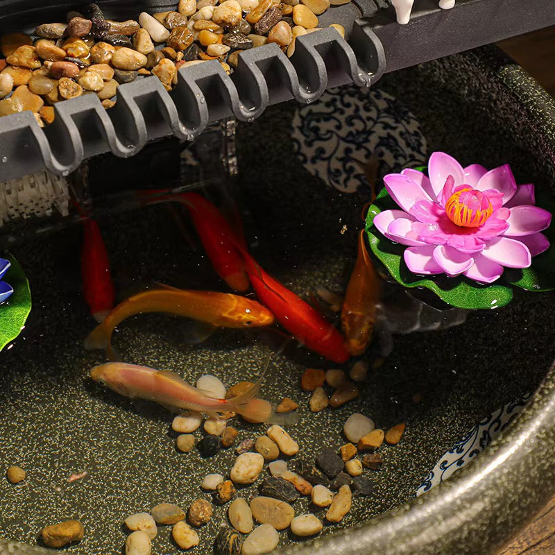 Ceramic Feng Shui Teapot Back-Flow Incense Holder & Waterfall Mist Maker with Ring Light Ornamental Set