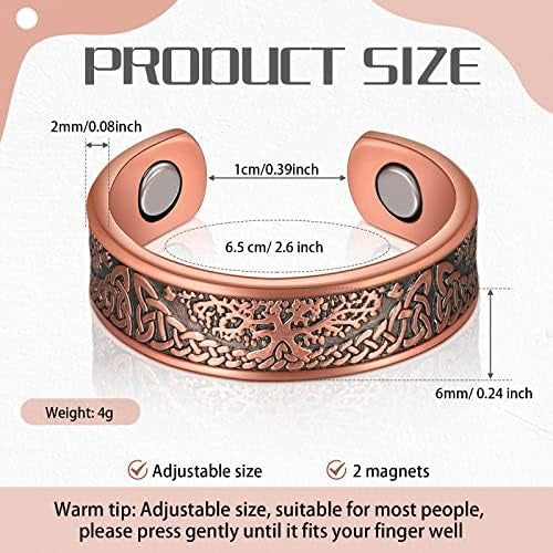 Adjustable Ultra Strength Pure Copper Magnetic Ring (99.99% Copper) Tree of Life Design