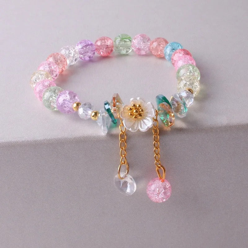 Glass Crystal Floral Charm Bracelet (8MM)