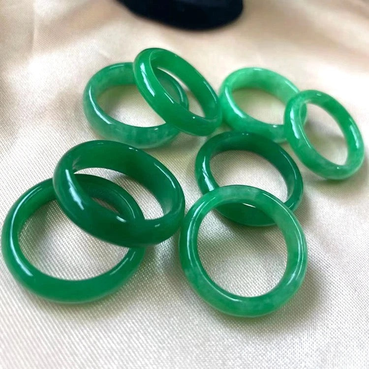 Natural Stone Solid Jade Rings (White & Green Jade)