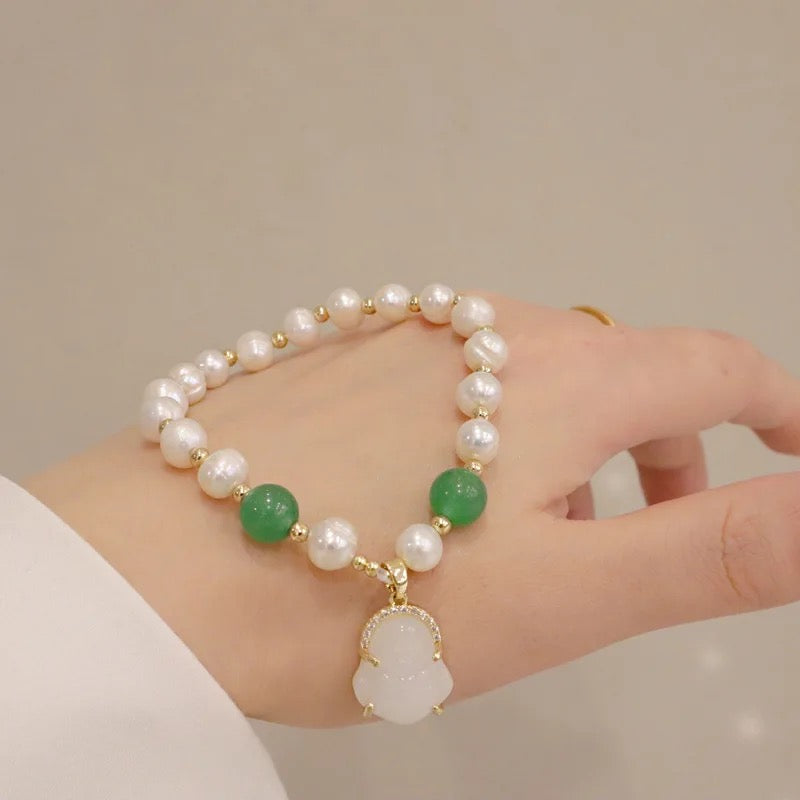 Chinese Style Fresh Water Pearl Lucky Jade Bracelets