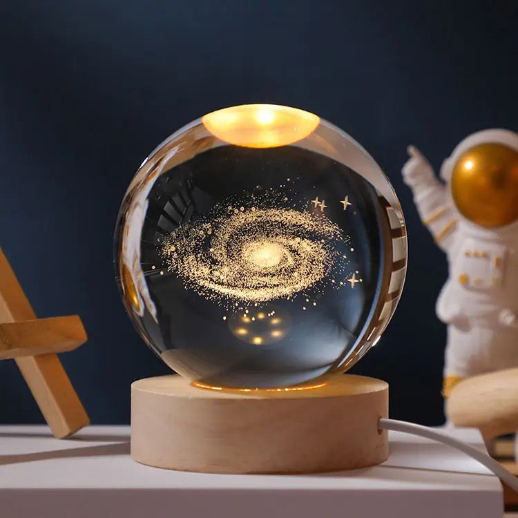 3D Laser Engraved Glass Crystal Ball Lamp Universe Astronomy Decor (Milky Way Galaxy)