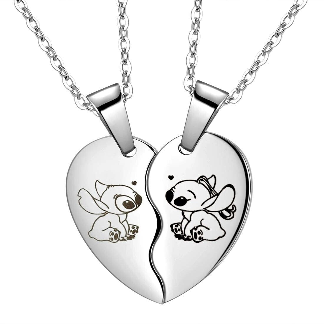 Stainless Steel Stitch & Angel Couples Love Necklace 2pc