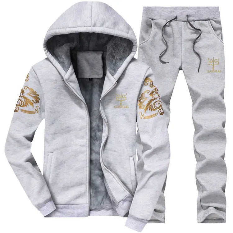 2PC Men's Classical Tracksuit Fleece Lined Hoodie & Track Pants