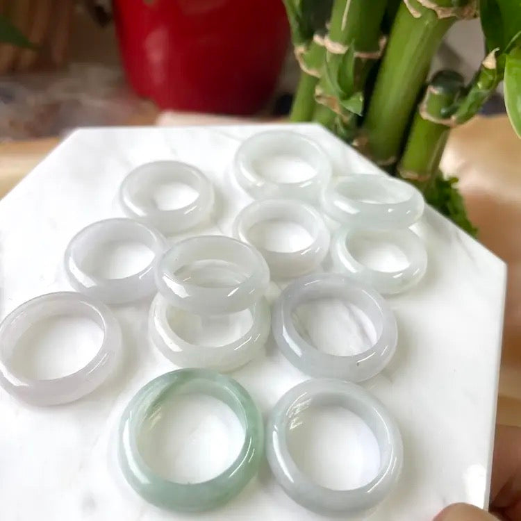 Natural Stone Solid Jade Rings (White & Green Jade)