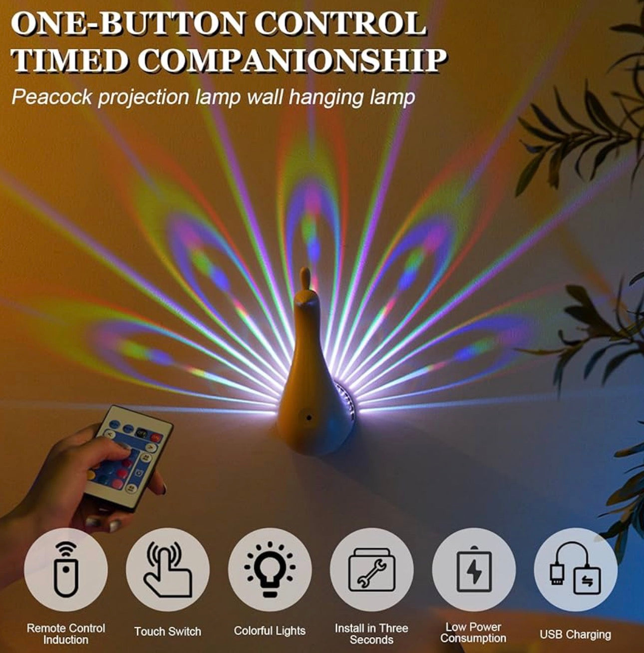 Peacock RGB 12 Color Wall Light + Remote Control