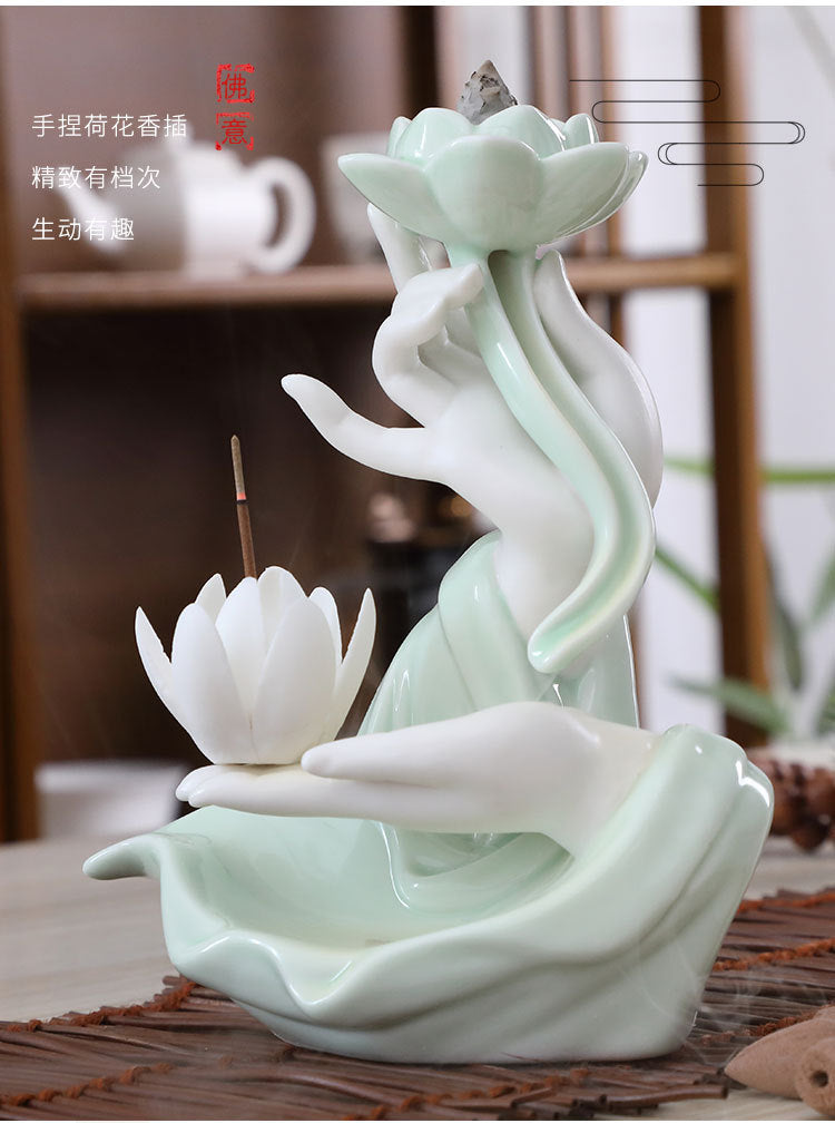 Pearl Buddha Incense Holder + 10 Free Back-Flow Incense