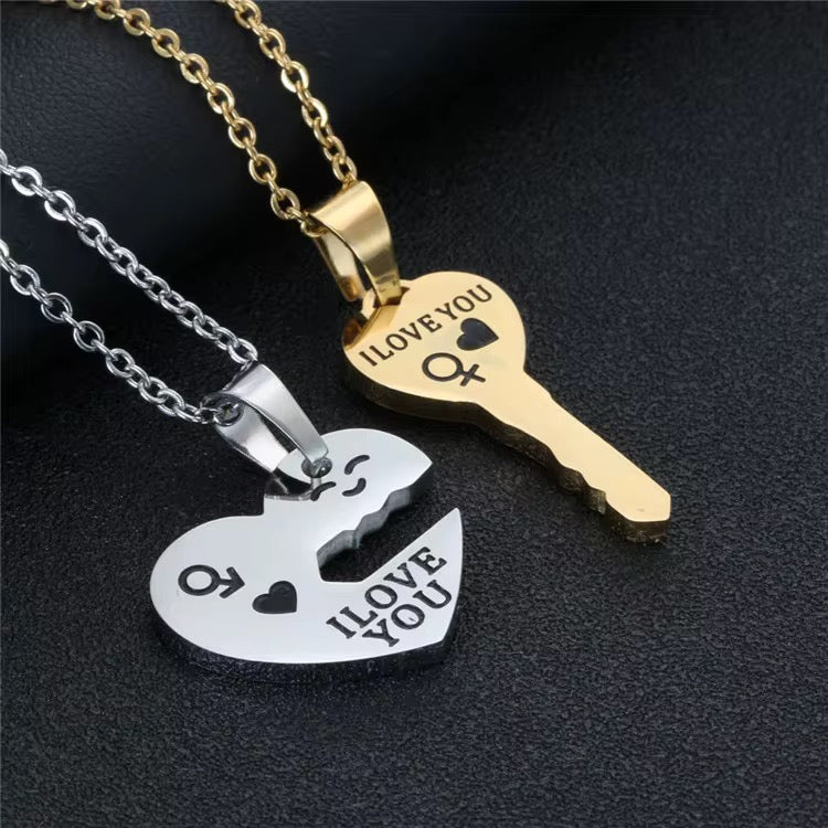 Stainless Steel Couples/ Relationship/ Friendship Love Necklace 2pc Key & Heart