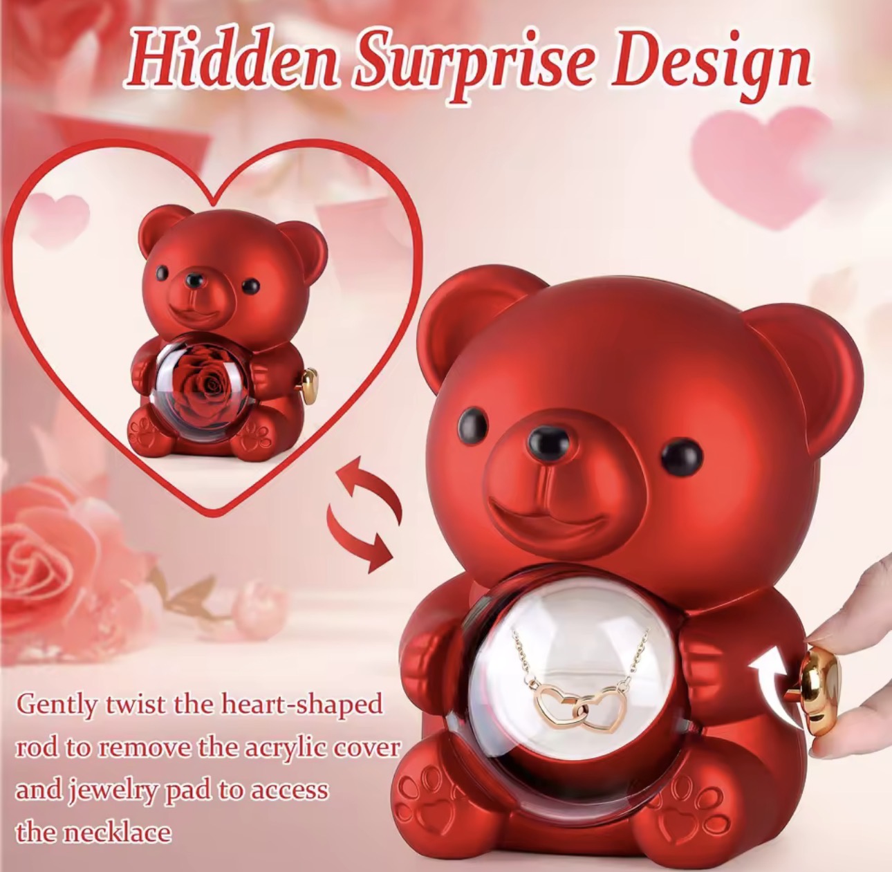Teddy Bear Eternal Rose Flower Rotating Gift Box
