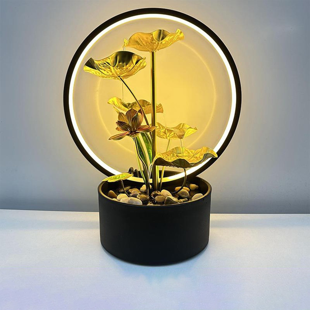 Lotus Leaf Indoor Mini Water Fountain With Ring Light