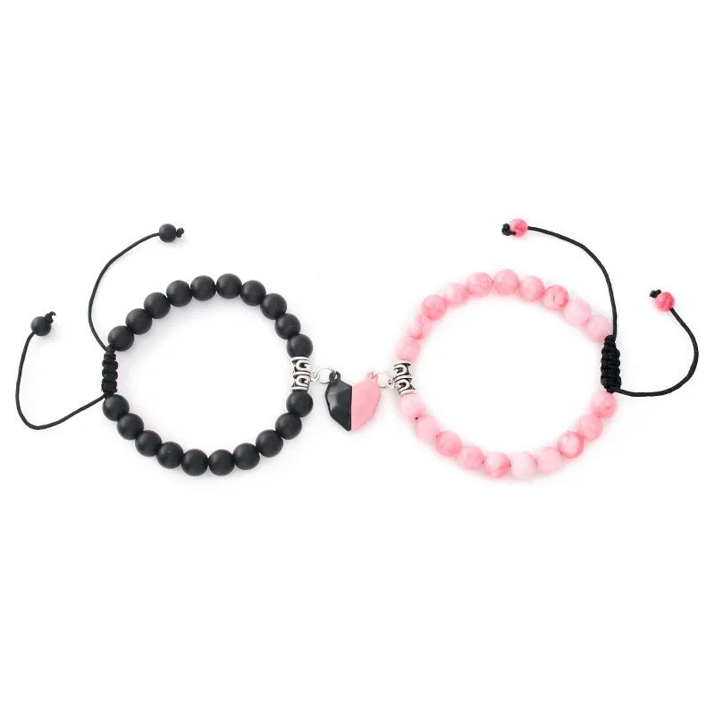 Magnetic Heart Couples Distance Bracelets 8MM (Adjustable)