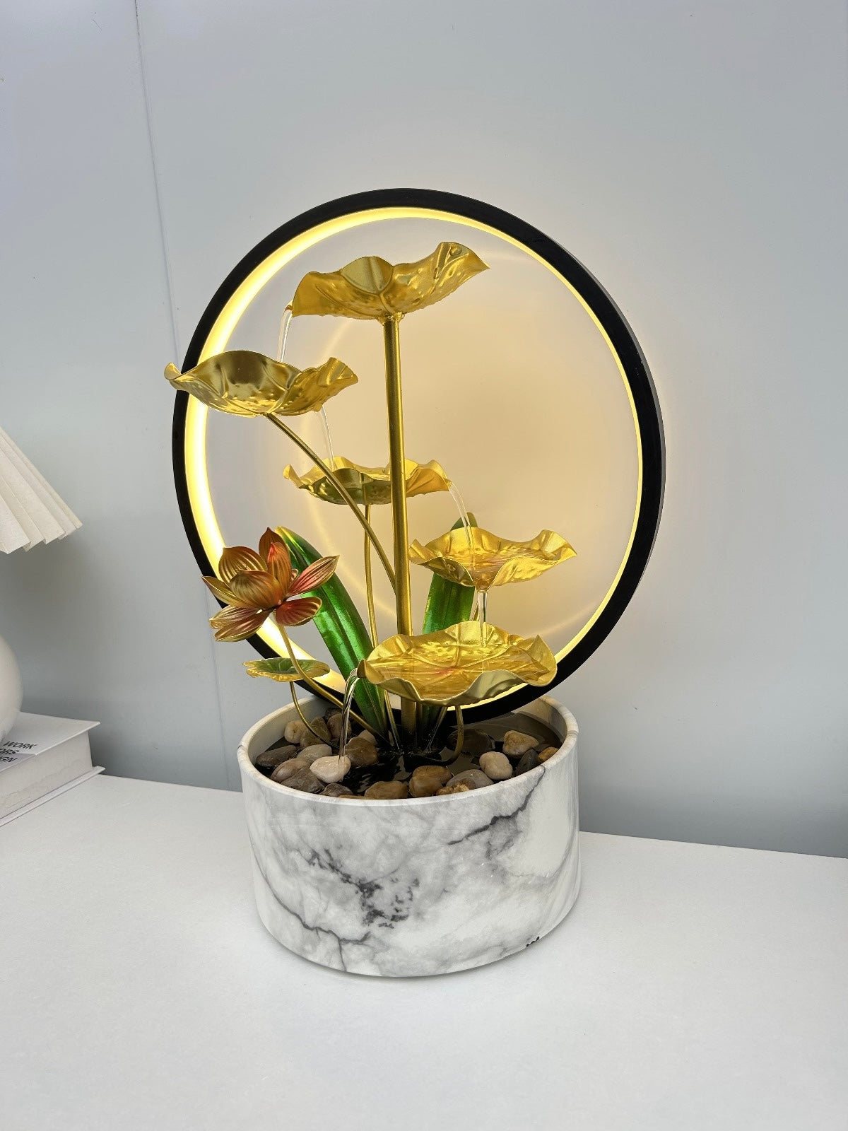 Lotus Leaf Indoor Mini Water Fountain With Ring Light