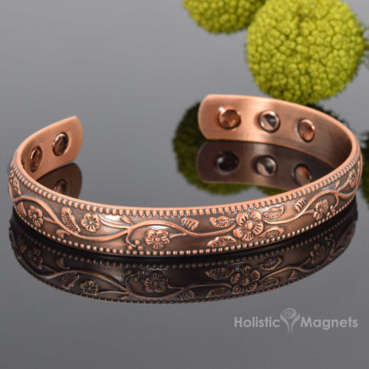 Adjustable Ultra Strength Pure Copper Magnetic Bracelet (99.99% Copper) Floral Design