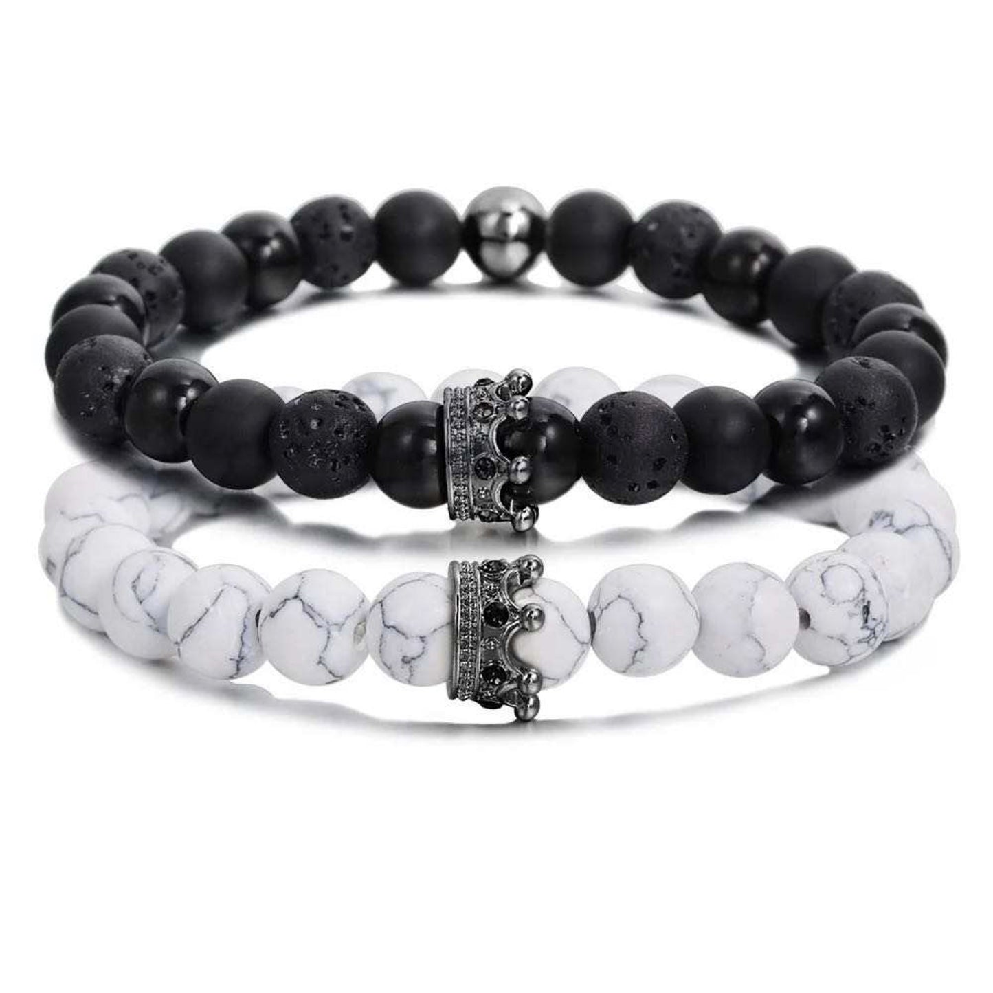 Natural Stone Crown Distance Bracelets 2pc