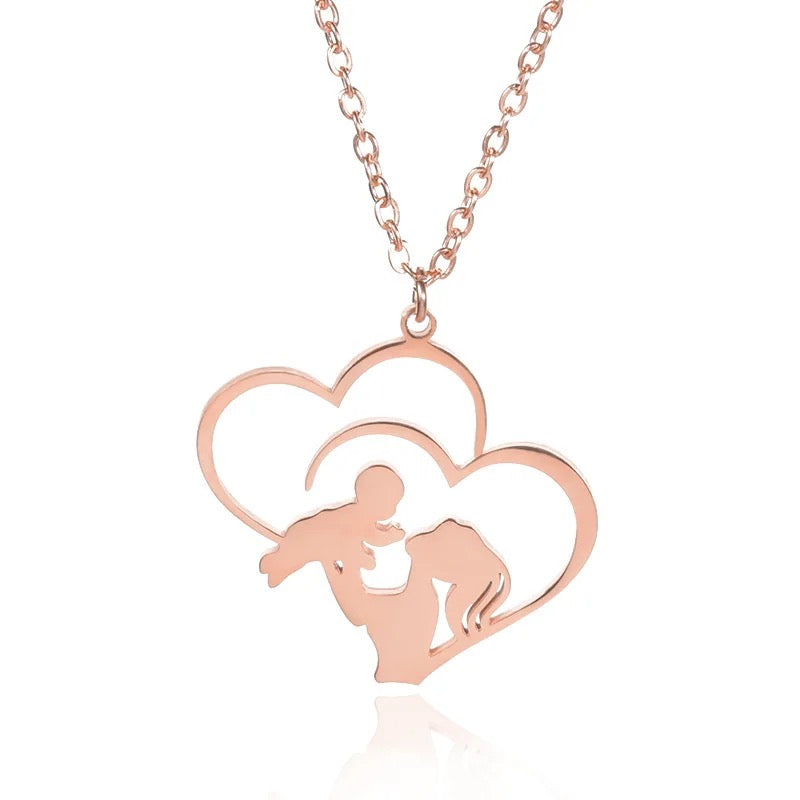 Stainless Steel Mommy Holding Baby Necklace